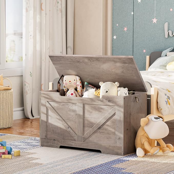 HOOBRO Storage Bench, 29.5” Retro Wooden Storage Chest - Image 2