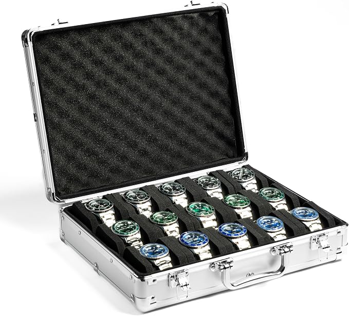 15 slots Watch organizer Case, hard watch travel box, padded case by AUKURA