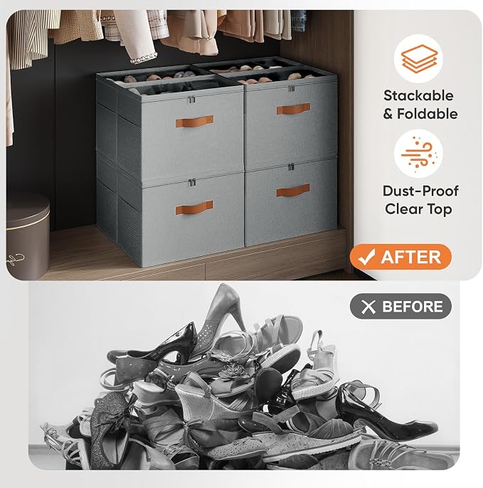 Shoe Organizer for Closet, 2 Pack Foldable Shoe Storage Organizer - Image 4