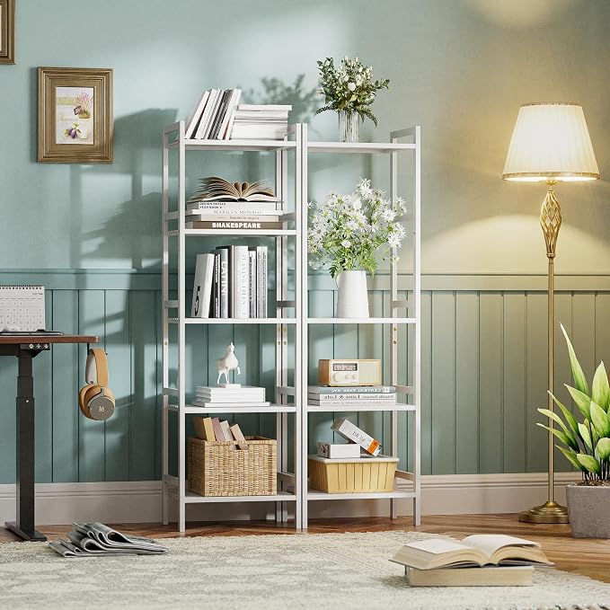 HITNET 5 Tier Bamboo Shelf, Tall Narrow Bookcase, Freestanding Bathroom Storage - Image 2