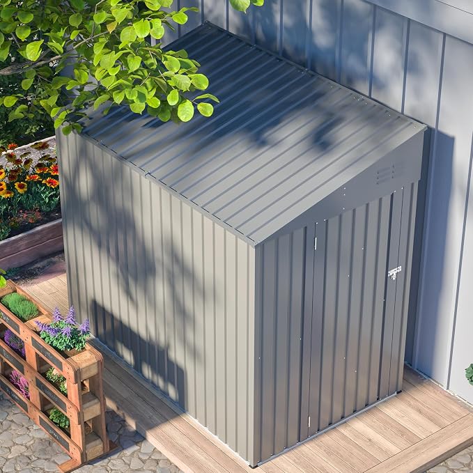 4x7 FT Outdoor Storage Shed, Lean to Lockable Metal Garden Shed Steel - Image 7