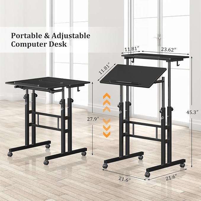 Small Standing Desk with Wheels, Mobile Stand Up Desk, Portable Standing Table - Image 2