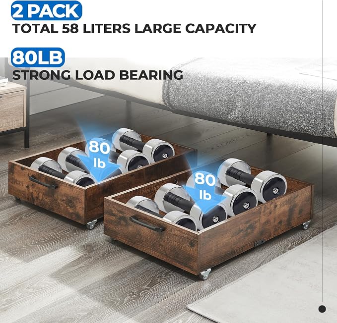 Under Bed Storage with Wheels, Composite Wood Organizer - Image 3