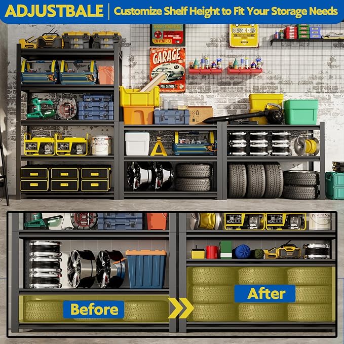 72''H Garage Shelving Heavy Duty, 2500LBS Storage Shelves, 5-Tier Adjustable - Image 4