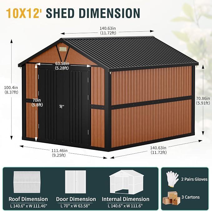 10x12 Ft Outdoor Metal Shed, Storage Garden Shed - Image 2