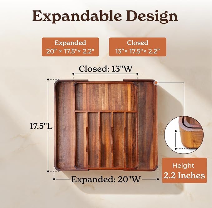 SMIRLY Silverware Drawer Organizer – Bamboo Kitchen Drawer Organizer, - Image 2