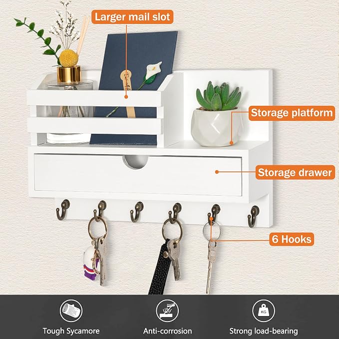 Key and Mail Holder for Wall, Mail Organizer Wall Mount - Image 2