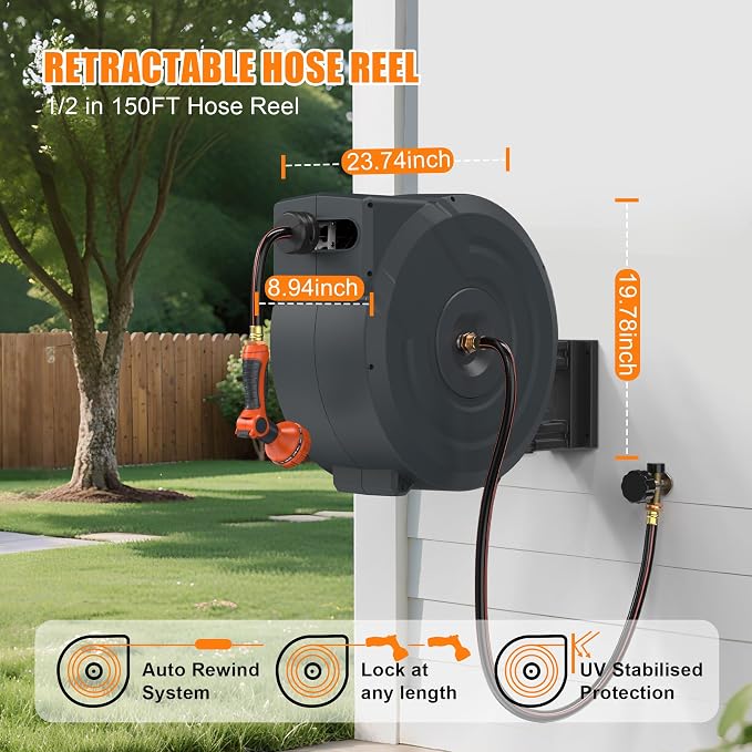 NEOTEC Retractable Garden Hose Reel 1/2 inch x 150ft - Image 2