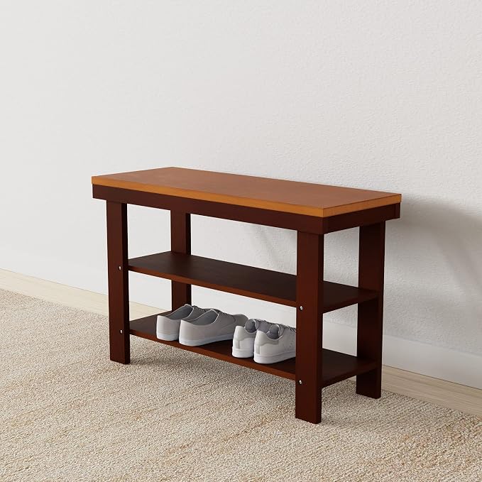 Amazon Basics Solid Pine Wood Entryway Shoe Rack Bench, 10.4" D x 27.56" W x - Image 2