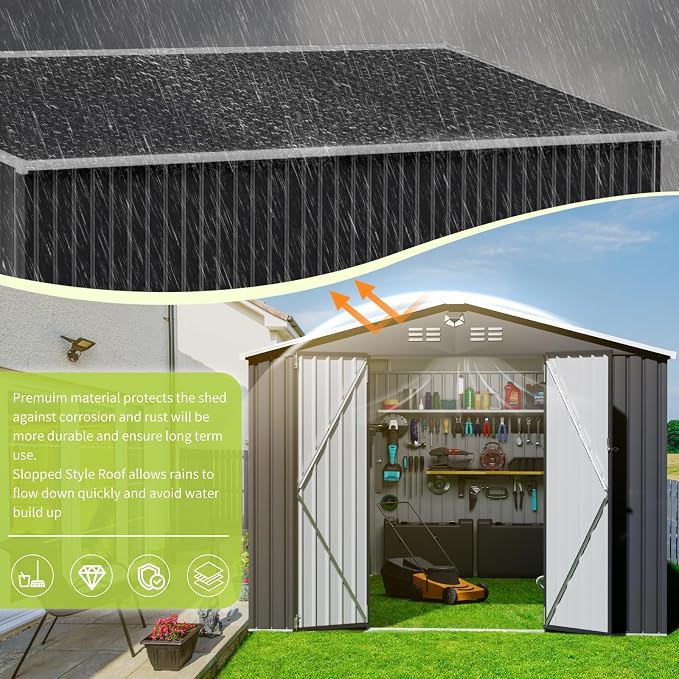 10x14 FT Outdoor Storage Shed, Metal Tool Sheds, Waterproof Outside Storage Shed - Image 5