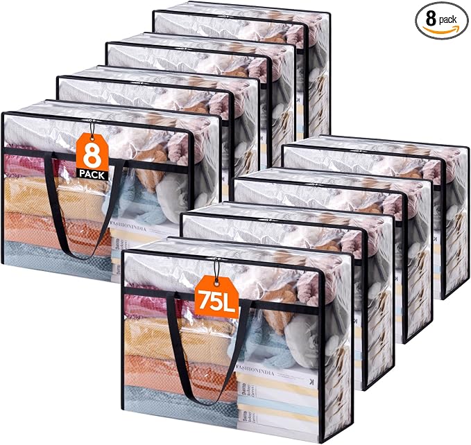 Lifewit 8 Pack Clear Clothes Storage Bags, 75L Large Plastic Blanket Storage by Lifewit