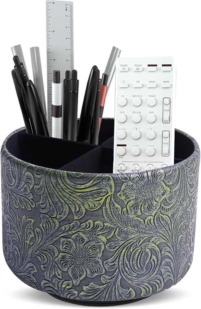 lizimandu Round Leather Art Supply Organizer, Remote Control Holder, 360 Degree by LIZIMANDU