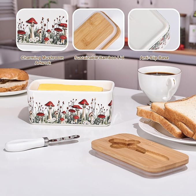 Fungi Fun Ceramic Mushroom Butter Dish - Image 2