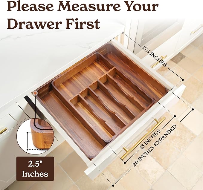 SMIRLY Silverware Drawer Organizer – Bamboo Kitchen Drawer Organizer, - Image 3