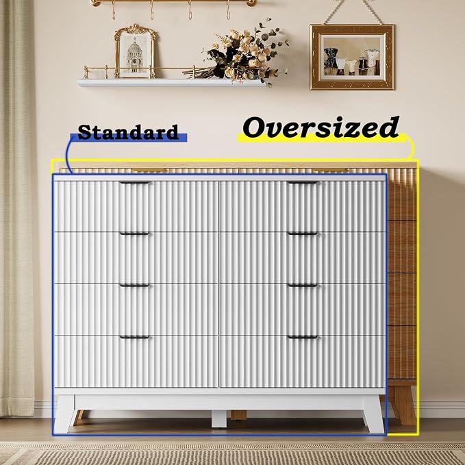 Fluted 8 Drawer Tall Dresser, 47.2" Wide Modern Boho Chest of Drawers, Wooden - Image 3