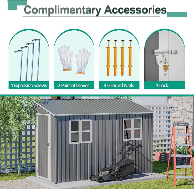 4x10 FT Outdoor Storage Shed, Metal Shed, Lockable Door, Sloping Roof, - Image 9