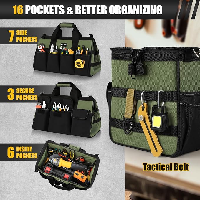 18-Inch Large Tool Bag, 16-Pocket Portable Tool Box Organizer Storage, Heavy - Image 3