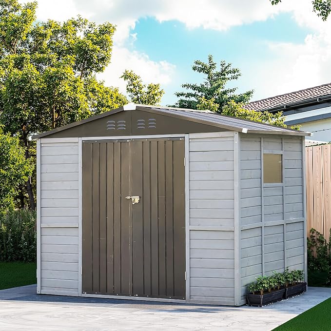 8x6 FT Outdoor Storage Shed, Wood Steel Utility Tool Shed Storage House by AEMSOFK