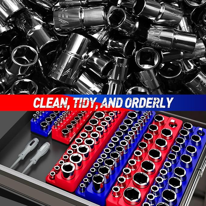 3/8 Inch Magnetic Socket Organizer, Holds 56 Pcs Standard and Deep Size Sockets - Image 7