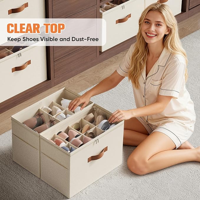 Shoe Organizer for Closet, 2 Pack Foldable Shoe Storage Organizer - Image 6