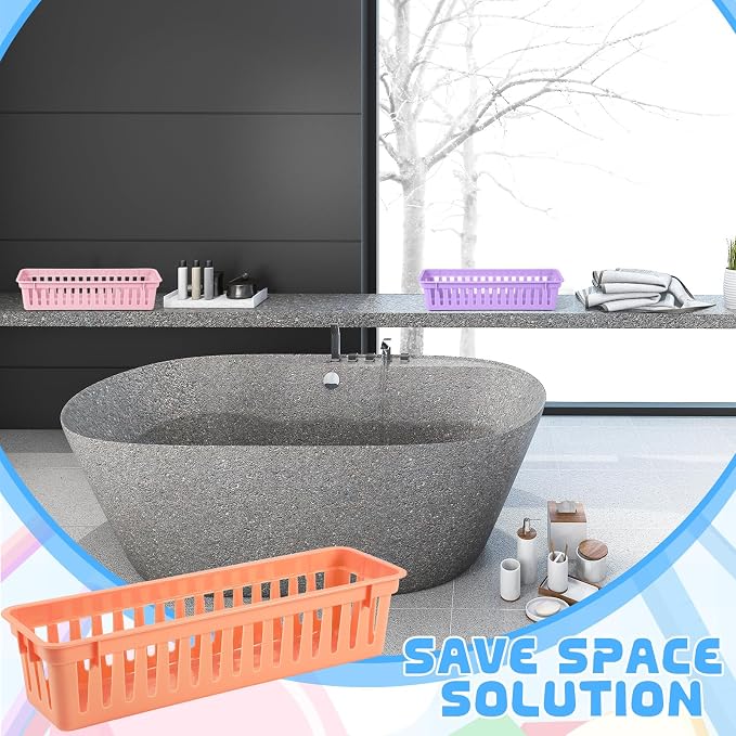 6 Pcs Morandi Slim Plastic Storage Baskets Tray 10 x 3 x 2.5 Inch Compact - Image 5