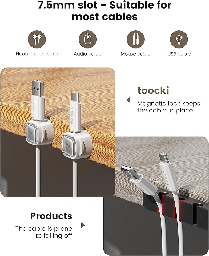 12 Pack Magnetic Cable Clips – Cord Organizer & Holder, Toocki Adhesive Cable - Image 9