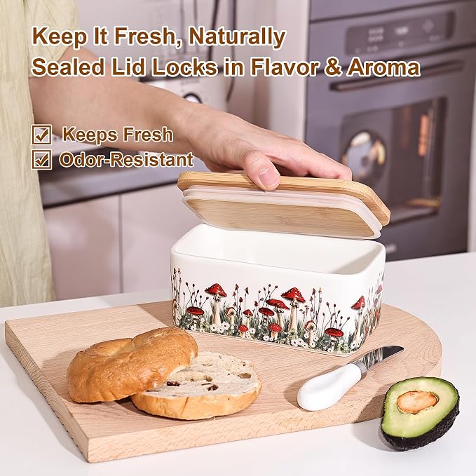 Fungi Fun Ceramic Mushroom Butter Dish - Image 5