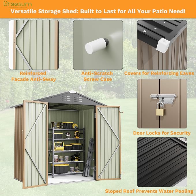Greesum 6x4FT Outdoor Storage Shed, Utility Tool Shed Metal Storage Garden Shed - Image 5