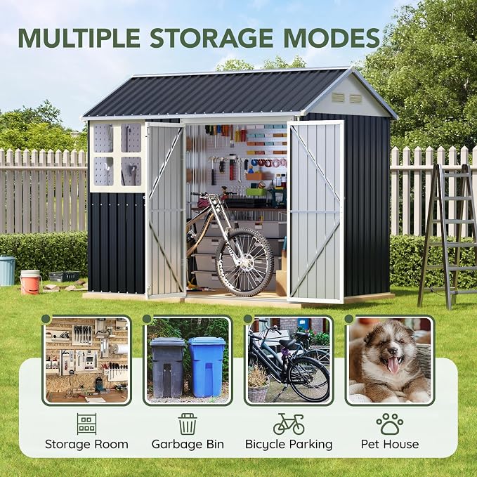 8x6 FT Outdoor Metal Storage Shed - Image 3
