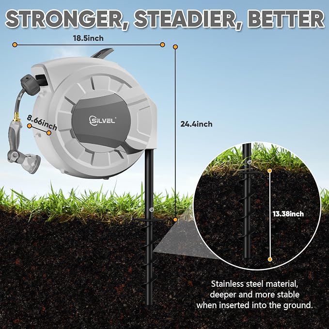 SILVEL Automatic Retractable Garden Hose Reel on Metal Spike, 1/2 in x 90FT - Image 5