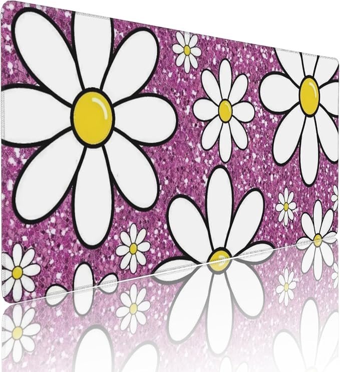 Purple Sparkling Daisy Large Mouse Pad, Flowers Gaming Desk Mat, XXL Keyboard - Image 2