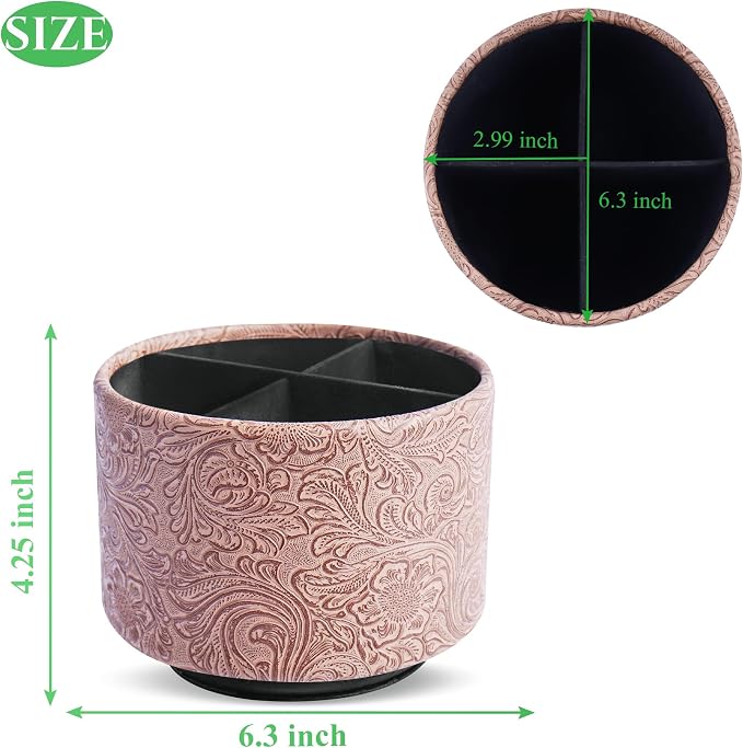 lizimandu Round Leather Art Supply Organizer, Remote Control Holder, 360 Degree - Image 2