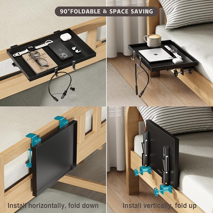 Bedside Shelf Foldable, Metal Clip-On Bunk Bed Table Shelf - Image 3