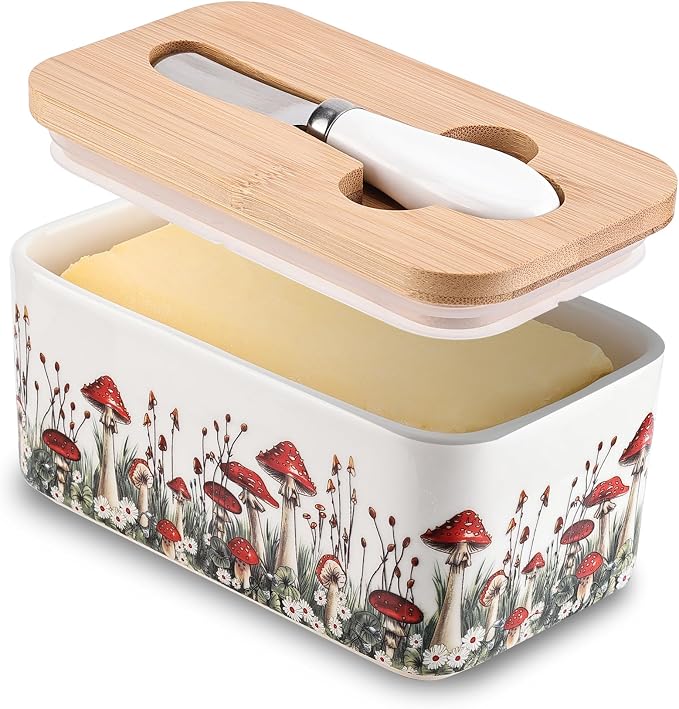 Fungi Fun Ceramic Mushroom Butter Dish by FungiFunMushroomLover