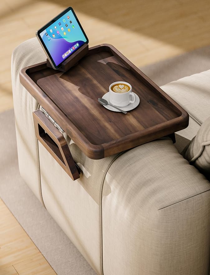 Tinamo Acacia Sofa Arm Tray, Couch Armrest Table - Image 5