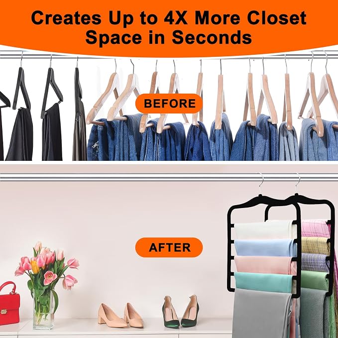 Closet Organizers and Storage, 5 Pack Pants Hangers Space Saving, Velvet Hangers - Image 5