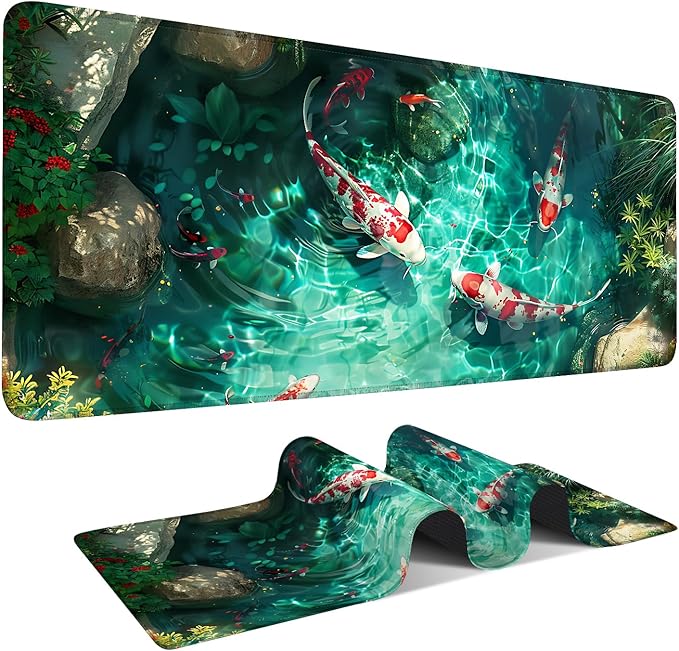 Large Mouse Pad Koi Fish Desk Mat, Extended Gaming Mouse Pad by THISFIND