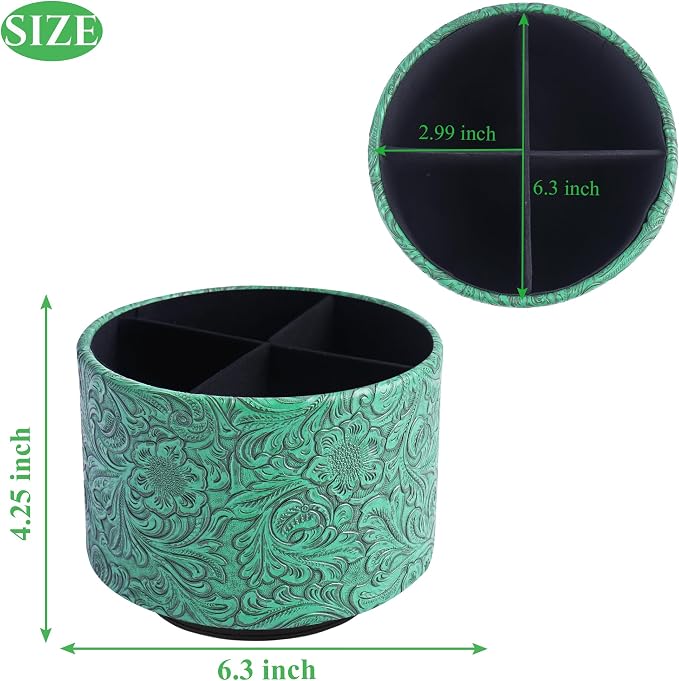 lizimandu Round Leather Art Supply Organizer, Remote Control Holder, 360 Degree - Image 2