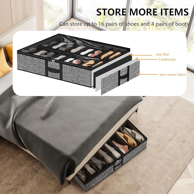 homyfort Under Bed Shoe Storage Organizer Fits 16 Pairs Shoes and 4 Pairs Boots - Image 7