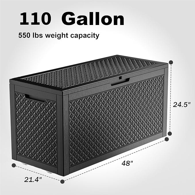 110 Gallon Resin Deck Box, Lockable Patio Outdoor Storage Box - Image 2