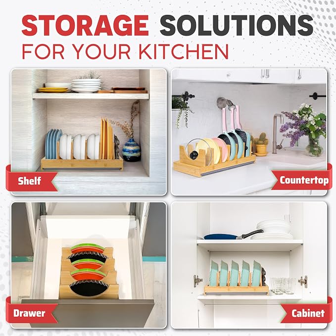Bamboo Pots and Pans Organizer under Cabinet, Bakeware and Cutting Board - Image 7