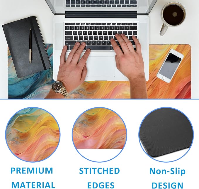 Abstract Marble Desk Mat, Large Gaming Mouse Pad, Non-Slip Rubber Base Pad - Image 3