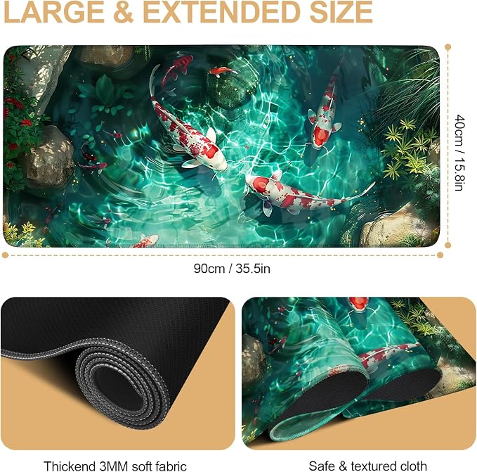 Large Mouse Pad Koi Fish Desk Mat, Extended Gaming Mouse Pad - Image 5