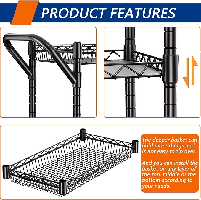 3 Tier Heavy Duty Rolling Utility Cart, Commercial Grade Metal - Image 7