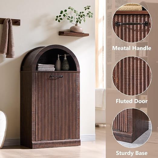 Arched Tilt-Out Trash Can Cabinet, Fluted 10 Gallon Trash Can Cabinet Set of 2 - Image 4