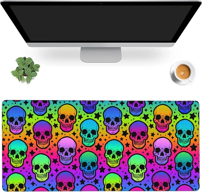 Desk Mat, Neon Skulls and Stars Extended Gaming Mouse Pad, Large Non-Slip by MIOAOSRT