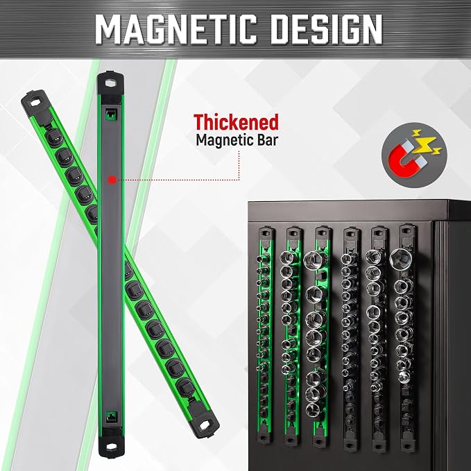 ALOANES 6-Piece Magnetic Socket Organizer, Heavy Duty Aluminum Socket Rails - Image 5