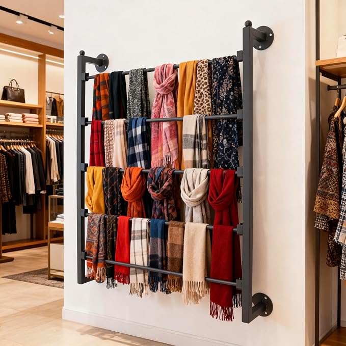 5 Tiers Display Tie & Scarf Rack, Wall Mounted Ribbon Rack Organizer Holder - Image 4