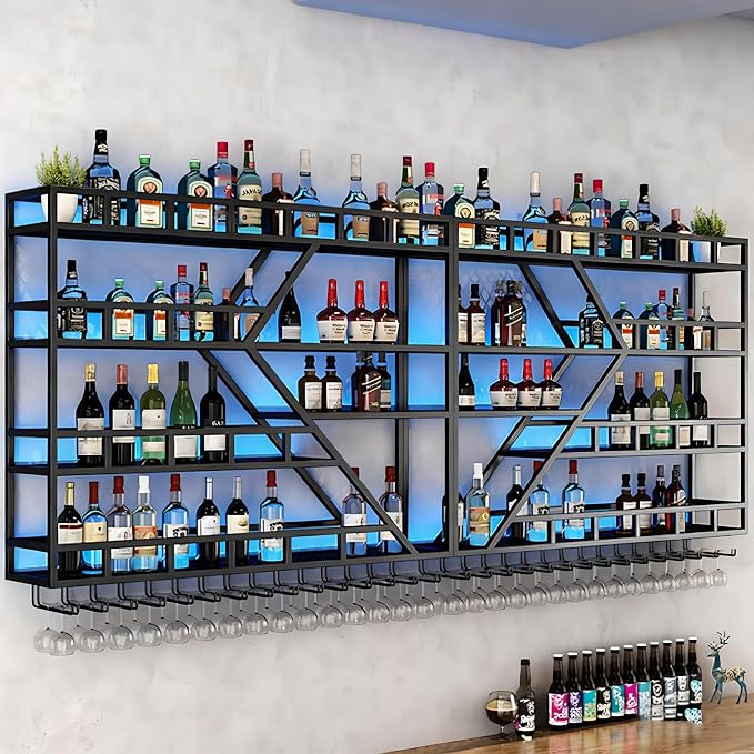 79inch Metal Wine Rack Wall Mounted, Modern Wine Storage Rack Wall Mounted by AMHRICHO