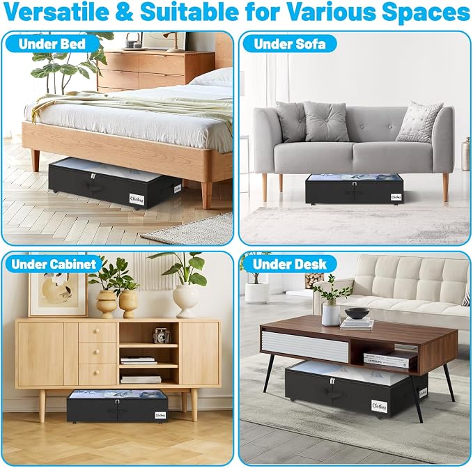Under Bed Storage with Wheels, Quick Assembly Underbed Shoe Storage Containers - Image 7